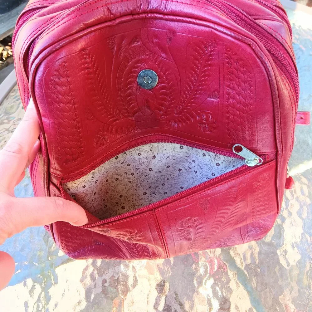 Genuine Leather Ropin West Red Backpack Purse